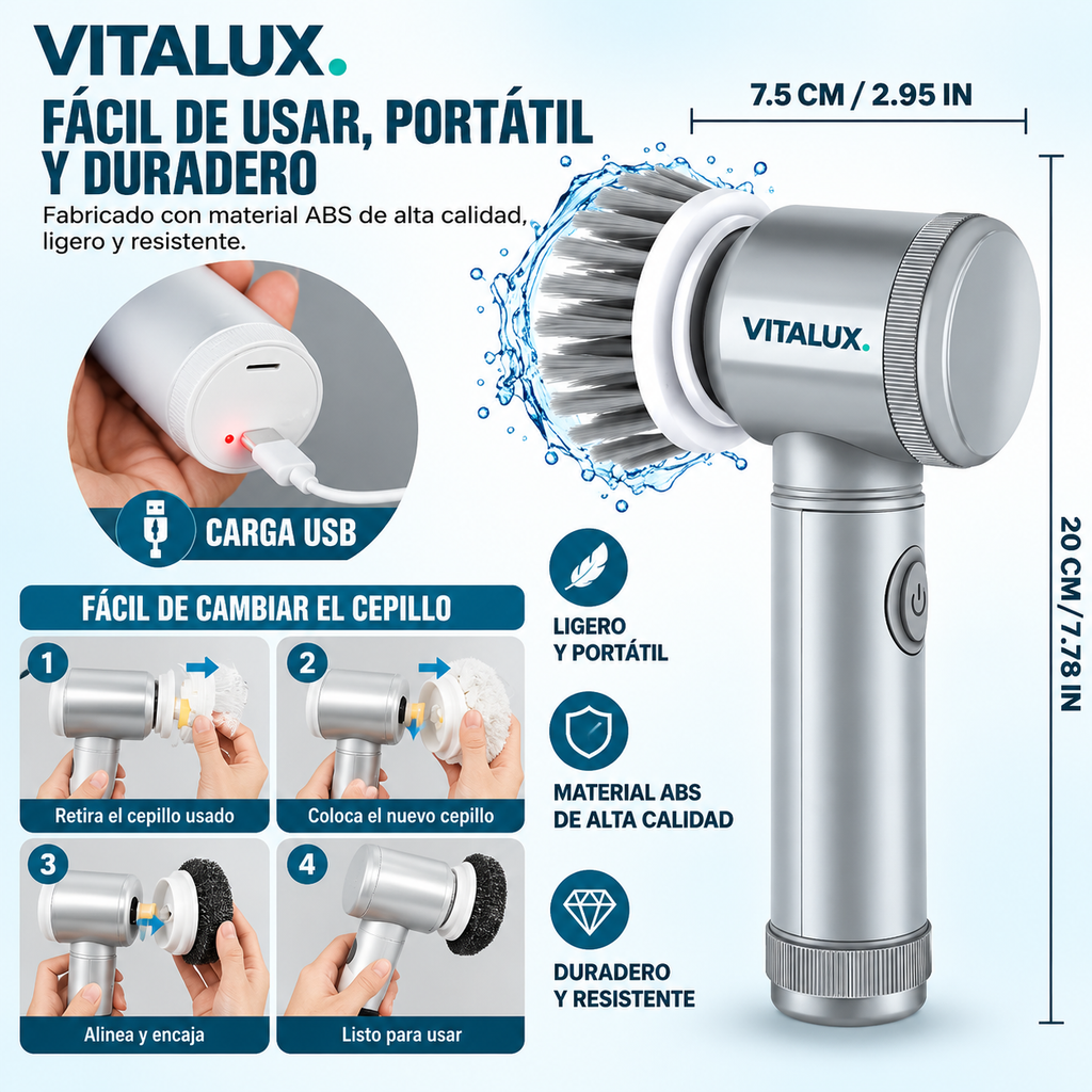 VITALUX™ Cepillo Eléctrico de Limpieza 5 en 1
