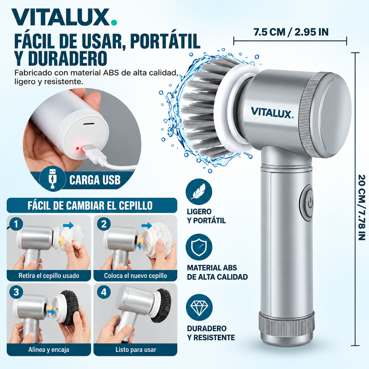 VITALUX™ Cepillo Eléctrico de Limpieza 5 en 1