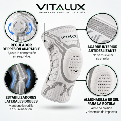 Rodillera Vitalux | Alivio inmediato, estabilidad durante todo el día y soporte ajustable