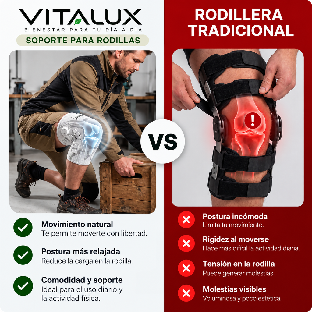 Rodillera Vitalux | Alivio inmediato, estabilidad durante todo el día y soporte ajustable